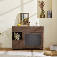 Furniture Style multi-use Cat litter box house With Storage with Barn Door