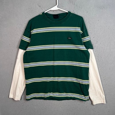 iets frans Mens Size XS Green Striped Layered Long Sleeve T-Shirt