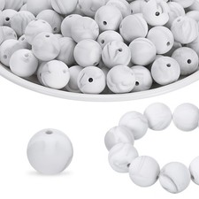 160Pcs Silicone Beads 12mm Round Rubber Focal Beads Bulk, Marble White