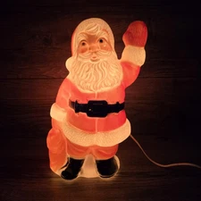 Vintage Blow Mold Santa Tabletop Light Up Plastic 13” Waving Holding Present Bag