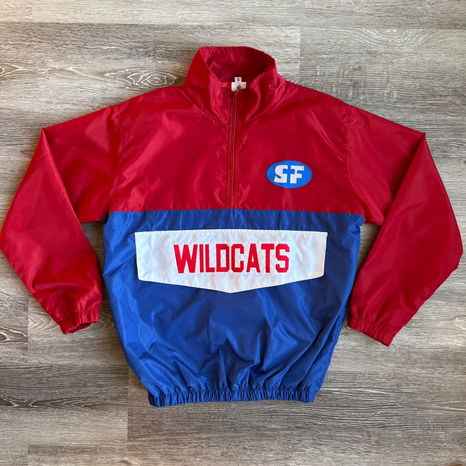 Vintage 80s Red White Blue 1/4 Zip Wild Cats Windbreaker Blokecore Retrosport