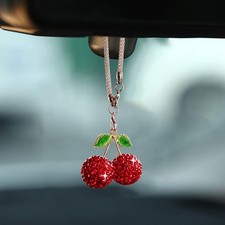 Bling Cherry Car Hanging Ornament Crystal Rear View Mirror Pendant Charms