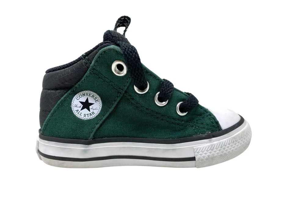 Zapatos de bebé Converse All Star verde bosque lona media parte superior zapatillas con cordones talla 5 Foto 2 de 4