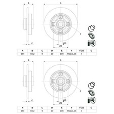 2X BOSCH BREMSSCHEIBEN Ø244mm HINTEN PASSEND FÜR CITROËN C3 C4 DS DS OPEL