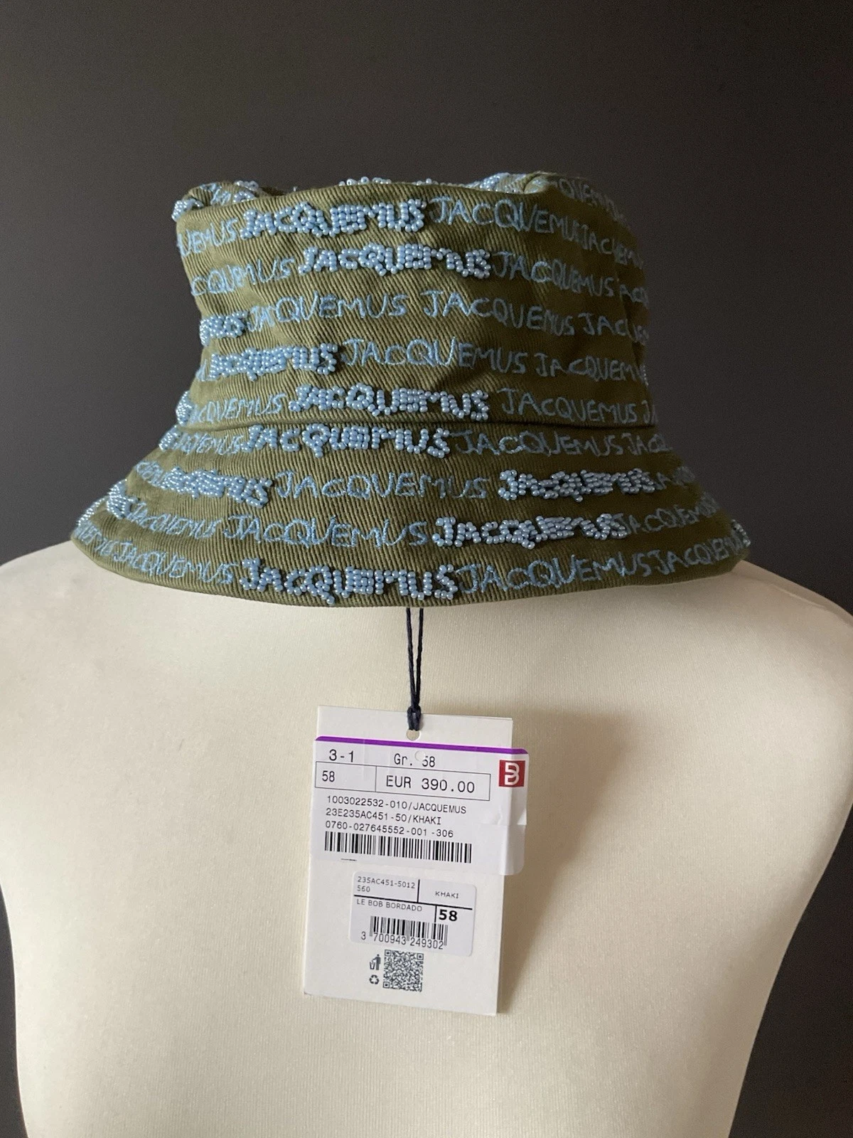 Jacquemus — JACQUEMUS Bucket Hat Cap Mod. Le Bob Bordado khaki size 58 NWT