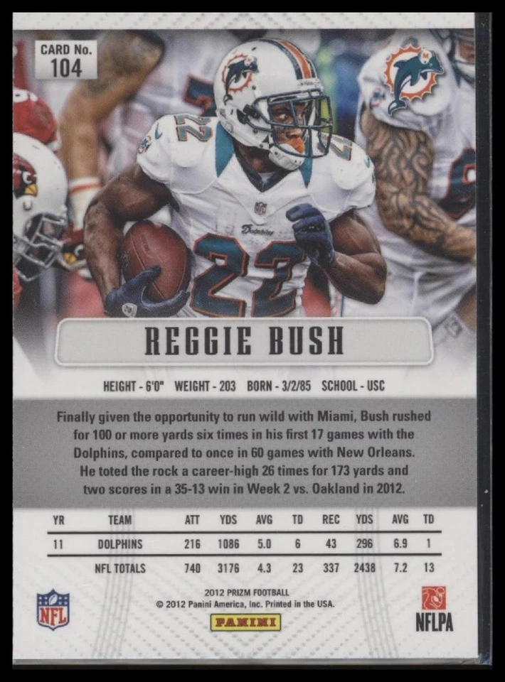 2012 Panini Prizm Reggie Bush #104 Miami Dolphins - Image 2 of 2