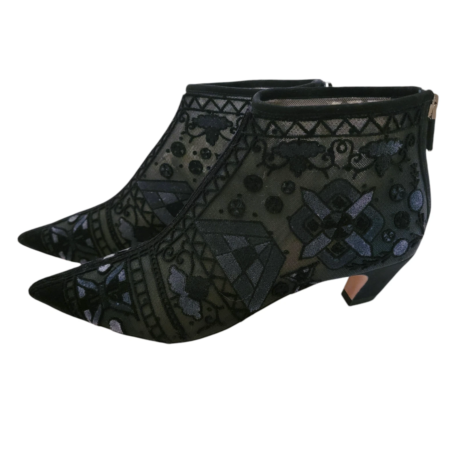 Bottines Christian Dior noires Dioreve brodées bout pointu velours 8 38 