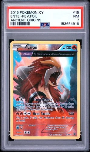 2015 POKEMON XY ANCIENT ORIGINS #15 ENTEI-REVERSE FOIL PSA 7