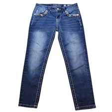 Miss Me Y2K Alt Low Rise Skinny Crop Jeans Sz 27 Crystal Cowgirl Festival VTG