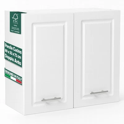 SHALLY DOGAN Pensile da Cucina Armadio Sospeso da Parete Doppia Anta Boiserie Colore Bianco