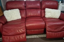 Red Leather Sofa 3-Seater Power Recliner Electric Recliner Chair