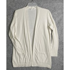 Gap Womens White Open Front Long Sleeve Knit Cardigan Sweater with Pockets Sz M