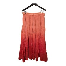 Vintage Crazy Horse Ombre Maxi Skirt Coral Women SM Cottage Boho Hippie Peasant
