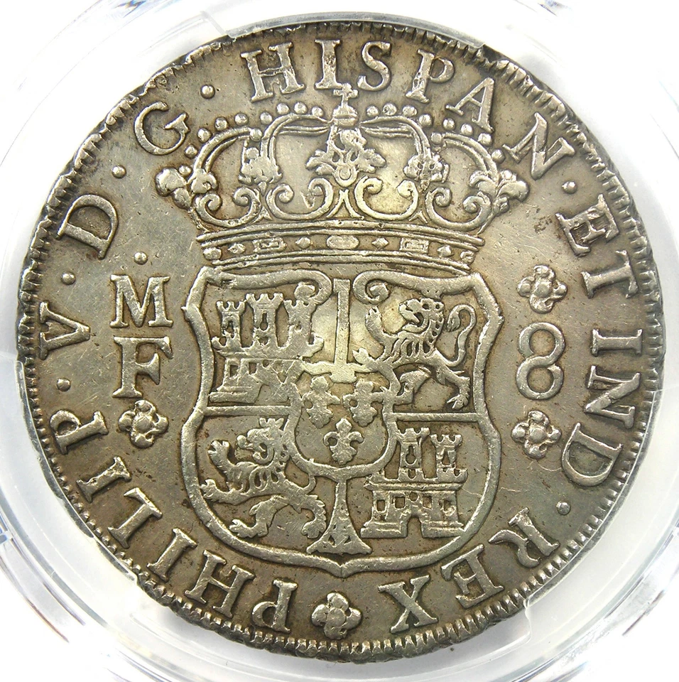 Moneda de plata de 8 reales dólar pilar de México 1737 (8R) - Certificado PCGS XF Detalles Foto 3 de 4