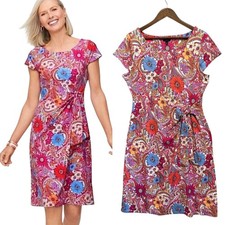 Talbots Womens Dress Size L Floral Paisley Short Sleeve Tie Waist Stretch Resort
