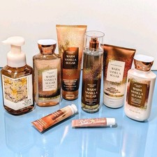 8 Pc WARM VANILLA SUGAR Bath Body Works Mist Cream Wash Scrub Lip Gloss Soap