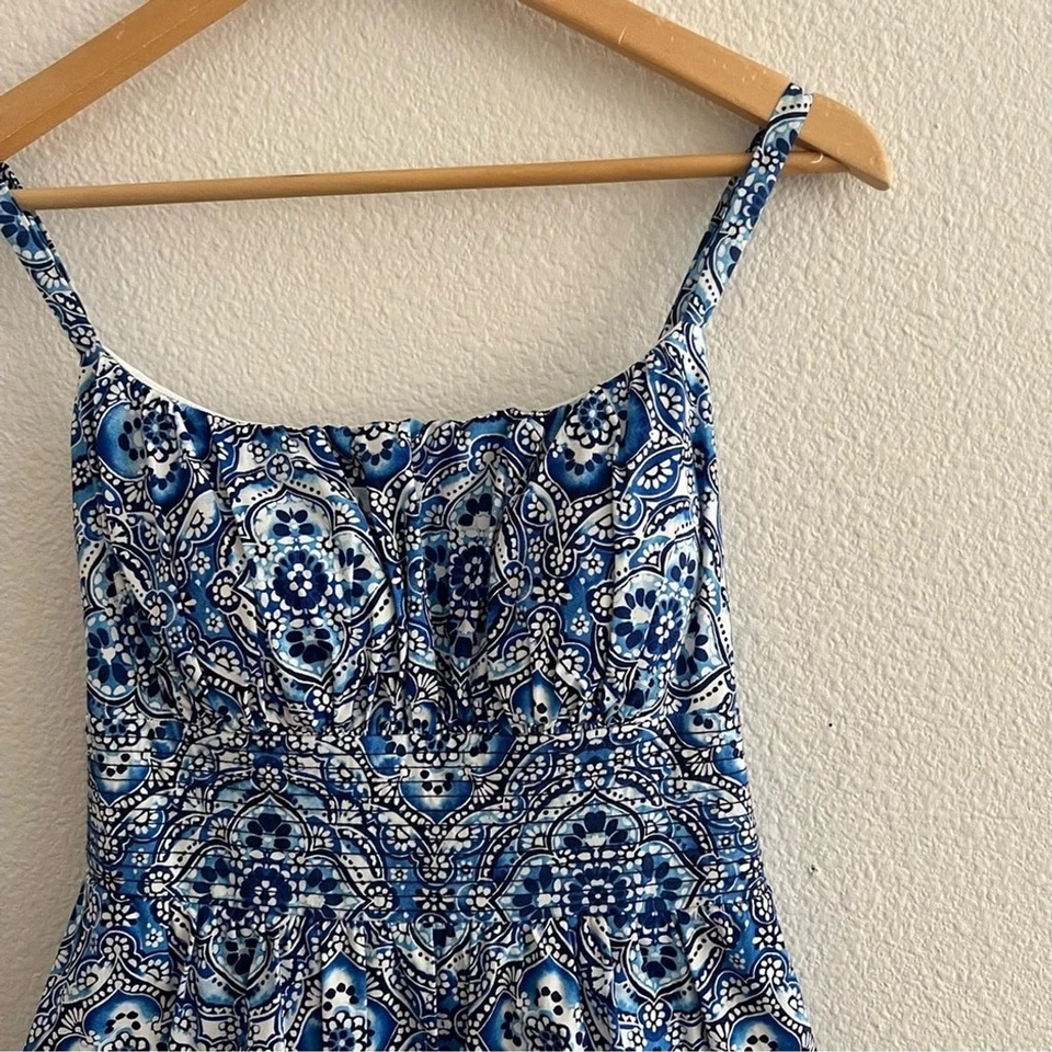 Vestido Azul Paisley Globo Talla 12 Verano Elegante Midi Boho Boda Invitado Conjunto Foto 2 de 4