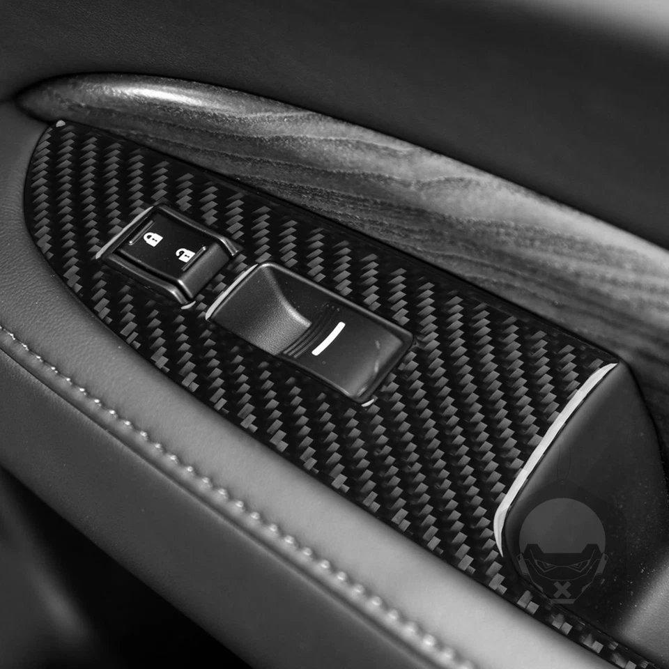 Cubierta de panel de interruptor de elevación de ventana interior de fibra de carbono real para Acura MDX 2014-20 Foto 4 de 4