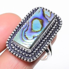 Natural Abalone Shell Gemstone 925 Sterling Silver Ring Size 9 H953