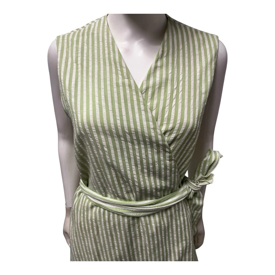 Vestido envolvente vintage años 70 Park East verde Seersucker anfitriona salón casa M Foto 2 de 4