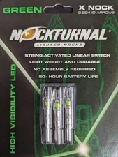 @NEW@ 1-- 3pk. Nockturnal Green Lighted X Nocks! arrow nock NT-505 .204 axis fmj