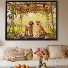 Floral Still Life Dog Oil Painting Canvas Print Pet Home Decor Wall Art