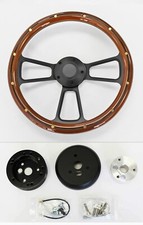 Bronco F100 F250 F350 Torino Steering Wheel Mahogany Wood On Black Spokes 14 Bronco F100 F250 F350 Torino Steering Wheel Mahogany Wood On Black Spokes 14