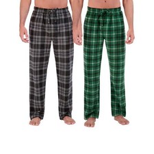Hanes Mens Pajama Pants 2 Pack Sz L Black Green Plaid Microfleece Sleepwear Cozy