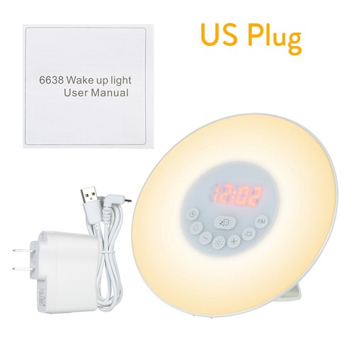 LED Digital Alarm Clock Sunrise Light Simulation Nature Sound Bedside Radio Lamp - Picture 13 of 15