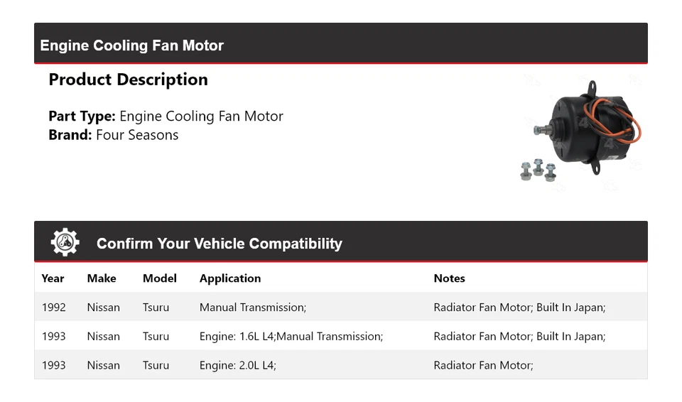 For 1992-1993 Nissan Tsuru Engine Cooling Fan Motor 4 Seasons - Image 2 of 4