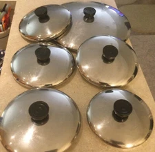 Vtg 1801 Revere Ware Stainless Steel Replacement Lids -5 3/8, 5 3/4,6,7, 9,12"