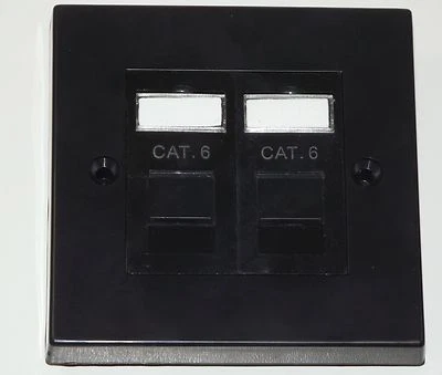 BLACK Cat6 RJ45 Double Face Plate (Ethernet Network 1 gang wall socket) - Image 1 of 2