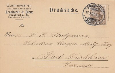 FRANKFURT/M., Postkarte 1907, Leonhardt & Dietz Gummiwaren-Eisbeutel-Fabrik