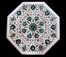 18 " Marmor Table Top Semi Precious Malachit Inlay Handmade Arbeit Heim Dekor