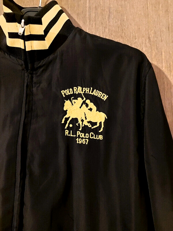 Giacca Vintage POLO RALPH LAUREN Giocatori Polo Doppio Pony Retro Varsity Nera L