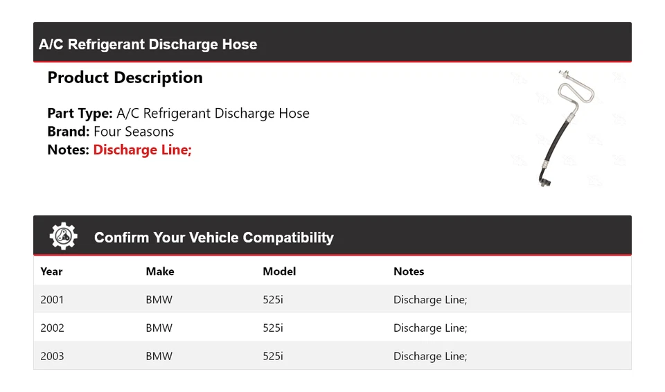 Manguera de descarga de refrigerante aire acondicionado BMW 525i 2001-2003 4 estaciones 2002 Foto 2 de 4