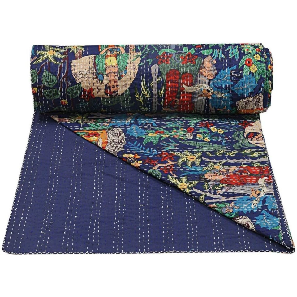 Colcha Kantha de algodón hecha a mano india tamaño king manta colcha manta Foto 3 de 4