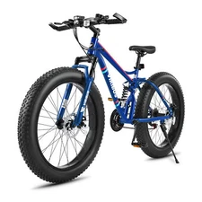 VIRIBUS 26" Fat Tire Mountain Bike Full Suspension Bike w/ 21 Speeds Disc Brakes