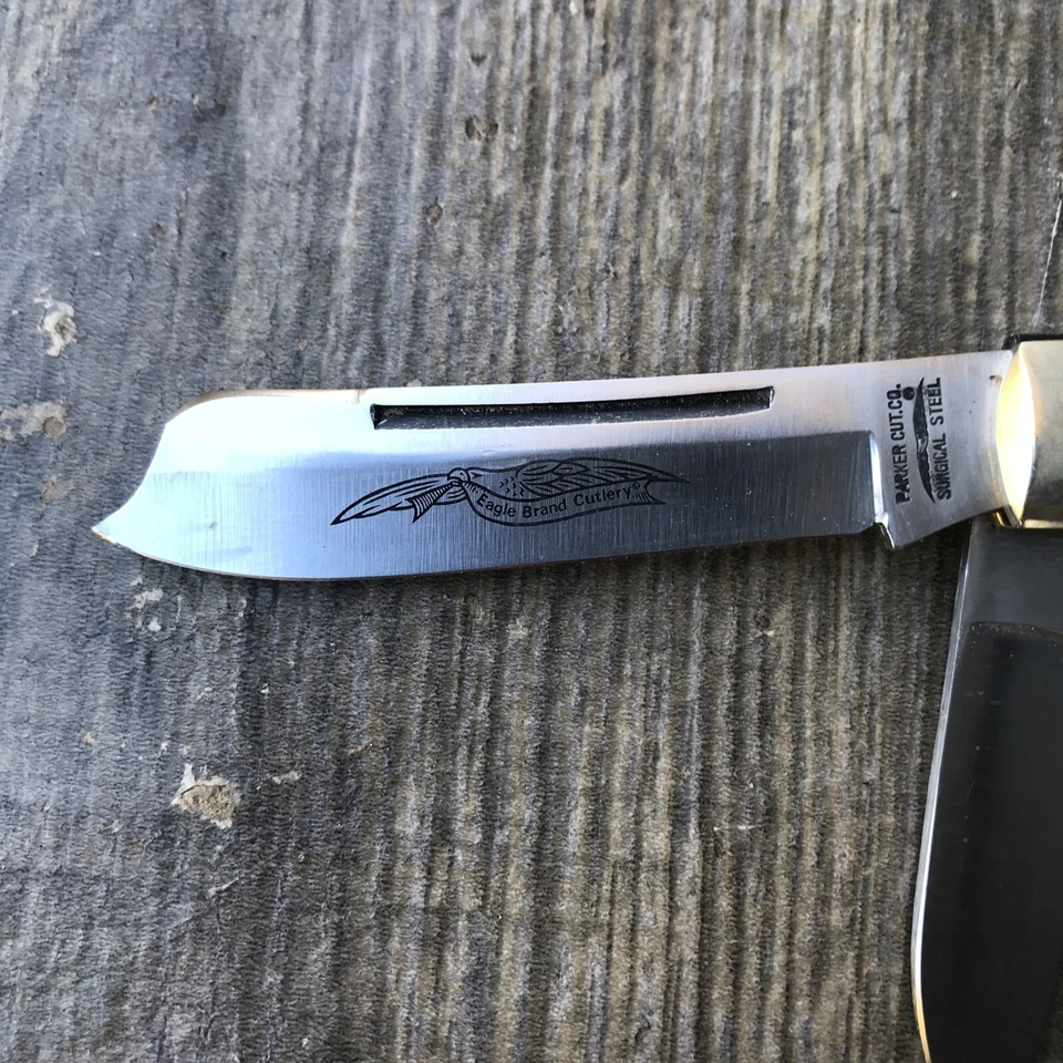 Parker Cut Co Eagle Brand Folding Razor Trapper Pocket Knife Stag Horn Handle - Image 2 of 4
