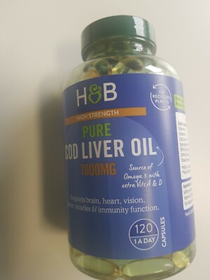 REINES LEBERTRAN -QUELLE DER MARKE -A + D HOLLAND & BARRETT - 120 KAPSELN