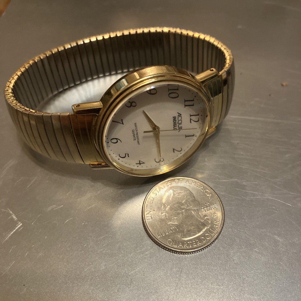 Timex Acqua INDIGLO Night Light Ladies Gold Tone Watch A63912 Stretch Band Acqua Indiglo Gold Tone Watch - Etsy main image 4