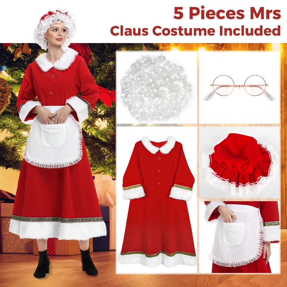 Disfraz de Sra. Claus Adulto Papá Noel Traje Navidad Vestido Elegante Foto 2 de 4