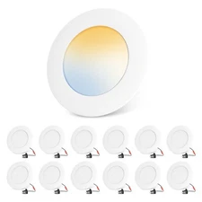 12 Pack 6 inch LED Can Recessed Lights 12W 1100LM 5CCT Selectable Dimmable White