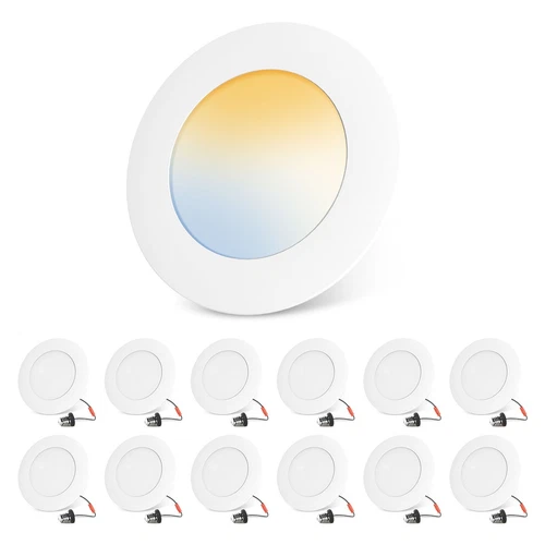 12 Pack 6 inch LED Can Recessed Lights 12W 1100LM 5CCT Selectable Dimmable White