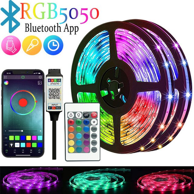 LED Strip Lights RGB 5050 ,5V 100ft/50ft,16 Million Colors, Bluetooth Music Sync-image