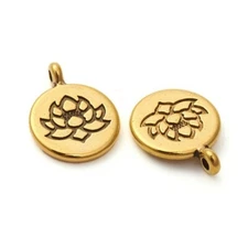 2 Lotus Charms Meditation Antiqued Gold Zen Flower Pendants Om Findings 19mm