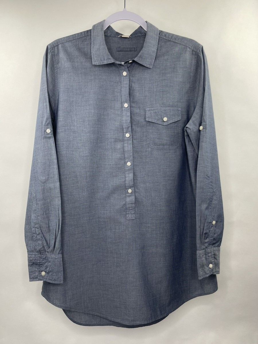 J Crew Women M Chambray Popover Tunic Dress 1/2 Button Long Sleeve