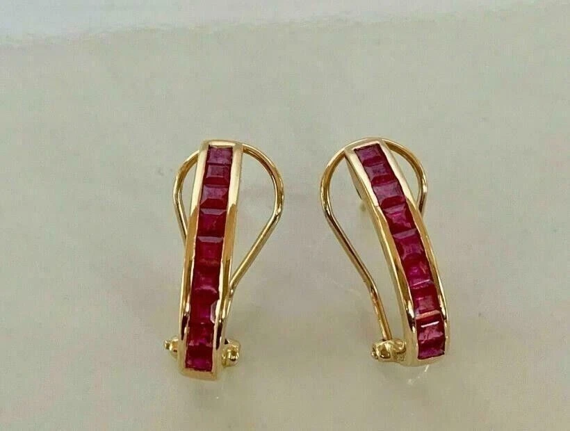 2Ct Princess Lab Created Red Ruby Huggie Hoop Earrings 14K Yellow Gold Plated - Image 2 of 4