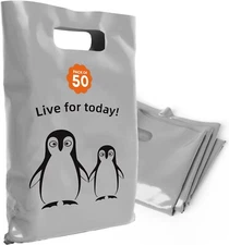 OPTIPAK 12x15 Plastic Bags – 50 Pack with Die-Cut Handles for Retail & Party