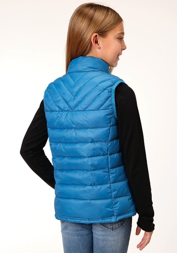 Roper Girls Kids Blue Nylon Crushable Poly Filled Vest - Picture 3 of 4
